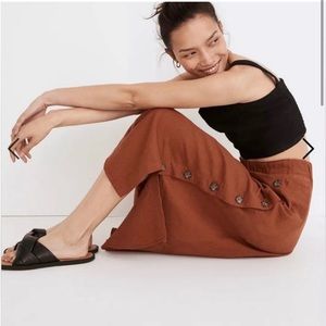 Madewell Linen Blend Side-Button Midi Skirt - Orange